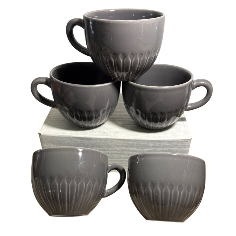 IKEA Mugs Strimmig Gray Stoneware Cups Set Of 5